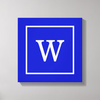 Toile Royal Bleu Blanc encadré Monogramme initial