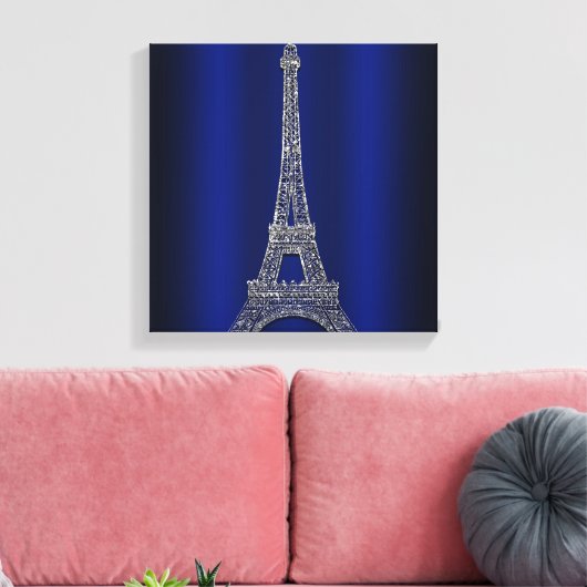 Toile Royal Blue & Silver Tour Eiffel Paris Modern Glam (Insitu(Salon))