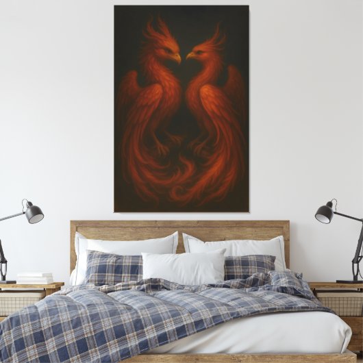 Toile Royal Fire Phoenix Pair – Luxury Canvas Art (Insitu(Chambre))