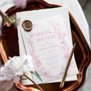 Toile roze bloemenbruids brunch kaart
