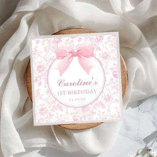 Toile Roze Bow Bloemen Chinoiserie Verjaardag serv Servet