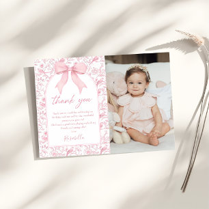 Toile Roze Bow Chinoiserie Bloemen Verjaardag Bedankkaart
