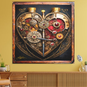 Toile Rubis et engrenages Steampunk Cœur sombre 