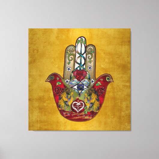 Toile Ruby Pomegranate Heart Red Bird Hamsa (Recto)