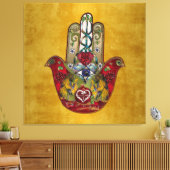 Toile Ruby Pomegranate Heart Red Bird Hamsa (Insitu(Salon))