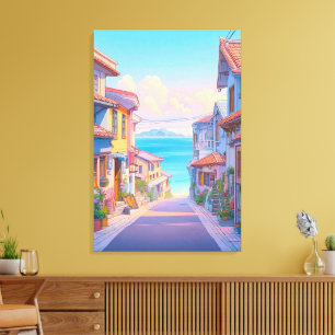 Toile Rue côtière pastel d'Okinawa