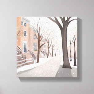 Toile Rue de Brownstone Aquarelle d'hiver enneigé