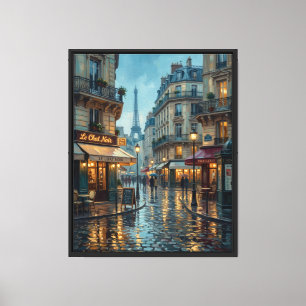 Toile Rue de Paris Tour Eiffel Soirée Pluvieuse Huile su
