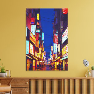 Toile Rue de ville japonaise la nuit 
