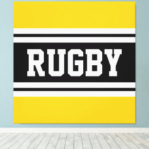 Toile RUGBY Bright Jaune Noir Blanc Rayures de course