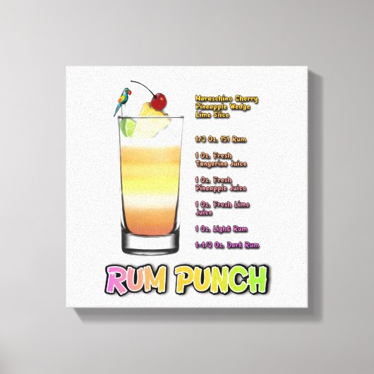 Toile RUM PUNCH Cocktail Recette Art 12"'12" (Recto)