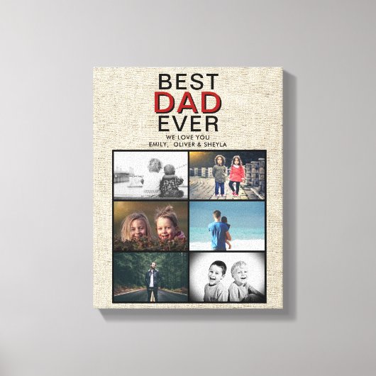 Toile Rustic Best Papa Jamais Père's Day 6 Photo Collage (Recto)
