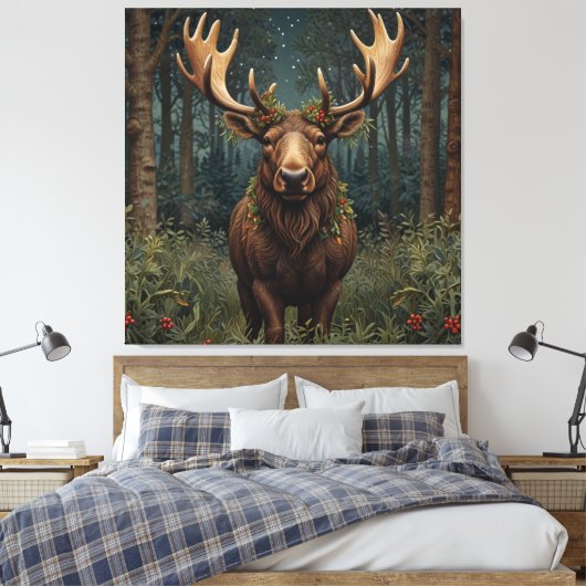 Toile Rustic Christmas moose deer boho woodland forest  (Insitu(Chambre))