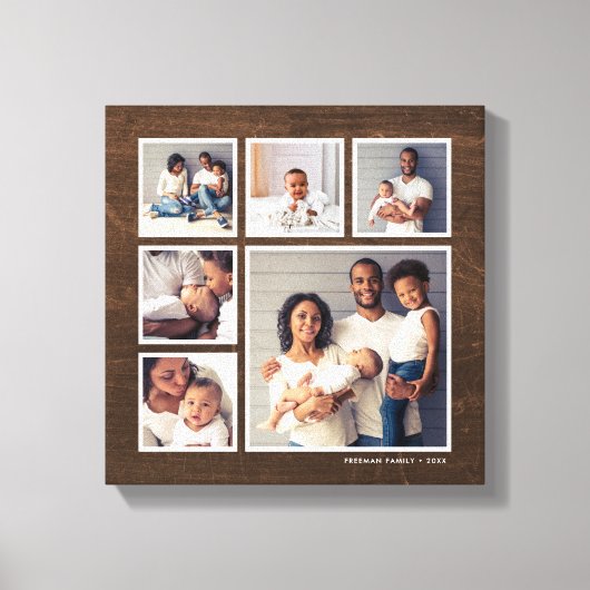 Toile Rustic Faux Grange Bois 6 Carré Photo Collage (Recto)