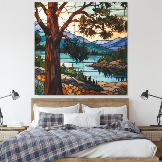 Toile Rustic mountain range landscape stain glass  (Insitu(Chambre))