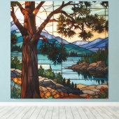 Toile Rustic mountain range landscape stain glass  (Insitu (Plancher de Bois))
