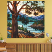 Toile Rustic mountain range landscape stain glass  (Insitu(Salon))