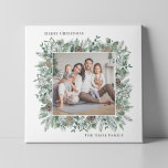 Toile Rustic Winter Greenery Vacances Famille Photo Wrea<br><div class="desc">L'élégante rustique "Joyeux Noël" de vacances toile murale design dispose d'une couronne carré de verdure d'aquarelle d'hiver encadrant une photo de famille préférée. Personnalisez avec votre choix de salutation et le nom de famille de votre famille.</div>