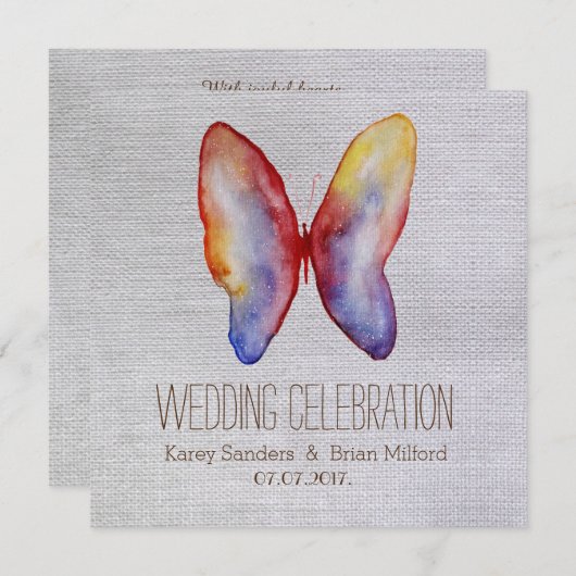 Toile rustique, Faire-part de mariage papillon (Devant / Derrière)