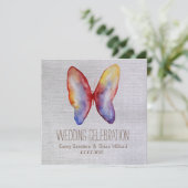 Toile rustique, Faire-part de mariage papillon (Debout devant)