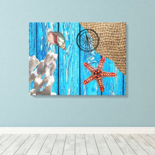 Toile Rustique Nautique Bleu Burlap Starfish (Insitu (Plancher de Bois))