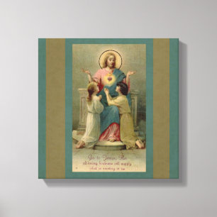 Toile Sacré Coeur Jésus enfants à genoux à ses pieds