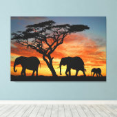 Toile Safari Afrique Sunset Elephant Silhouette Art (Insitu (Plancher de Bois))