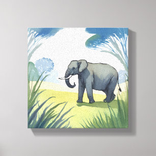 Toile Safari aux éléphants Aquarelle de la belle natur
