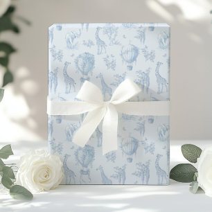 Toile Safari dieren Blauwe Hete luchtballonnen Cadeaupapier