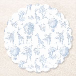 Toile Safari Hete Luchtballonnen Blauw Baby shower Kartonnen Onderzetters