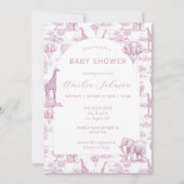 Toile Safari Pink Baby Shower Invitation Animal (Devant)