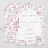Toile Safari Pink Baby Shower Invitation Animal (Devant / Derrière)