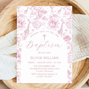 Toile Safari Rose fille Baptême invitation