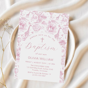 Toile Safari Rose fille Baptême invitation