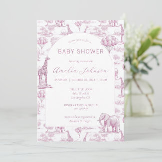 Toile Safari Roze Baby Shower Uitnodiging Dier