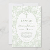 Toile Sage Green Bow Baptême Photo Invitation (Devant)