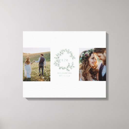 Toile Sage Green Monogram Crest Mariage Keepsaké Photo (Recto)