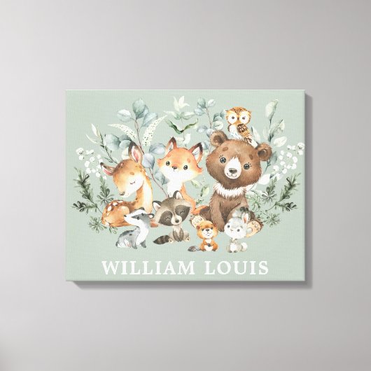 Toile Sage Whimsical Green Forêt Animaux (Recto)