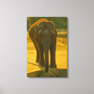 Toile Sagesse des éléphants d'or - faune majestueuse