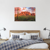 Toile Saguaro Cactus Superstition Mountain Sunset 36x24 (Insitu(Chambre))