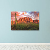 Toile Saguaro Cactus Superstition Mountain Sunset 36x24 (Insitu (Plancher de Bois))