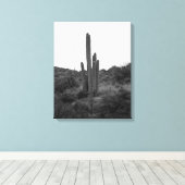 Toile Saguaro noir et blanc Cactus 16x20 (Insitu (Plancher de Bois))