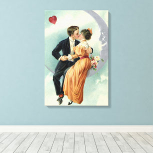 Toile Saint-Valentin vintage victorien Baiser sur la Lun