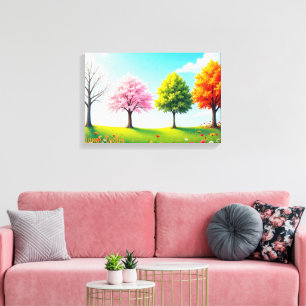 Toile Saisons en harmonie – Quatre arbres à travers l'an