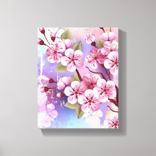 Toile Sakura rose sur la peinture Arrière - plan (Recto)