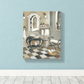 Toile Salle de bain française carrelée en noir et blanc (Insitu (Plancher de Bois))