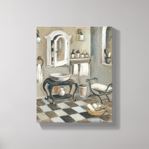 Toile Salle de bains française carrelée noire et blanc