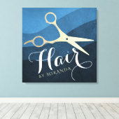 Toile Salon des cheveux Coiffeuse Ciseaux bleu et or mod (Insitu (Plancher de Bois))