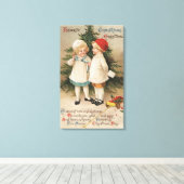 Toile Salutation de Noël généreuseEnfants par un arbre (Insitu (Plancher de Bois))