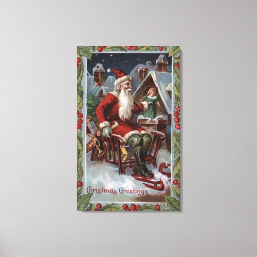 Toile Salutation de Noël Père Noël sur Sleigh (Recto)